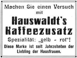 Zeitungsanzeige für Hauswaldt's Kaffeezusatz aus dem Jahr 1925