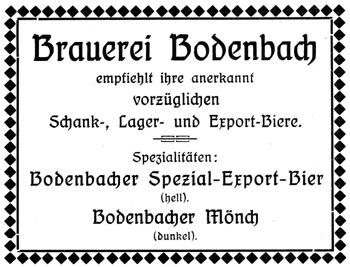 Zeitungsanzeige der Brauerei Bodenbach aus dem Jahr 1925