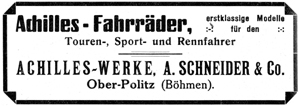 Zeitungsanzeige für Achilles-Fahrräder aus dem Jahr 1925